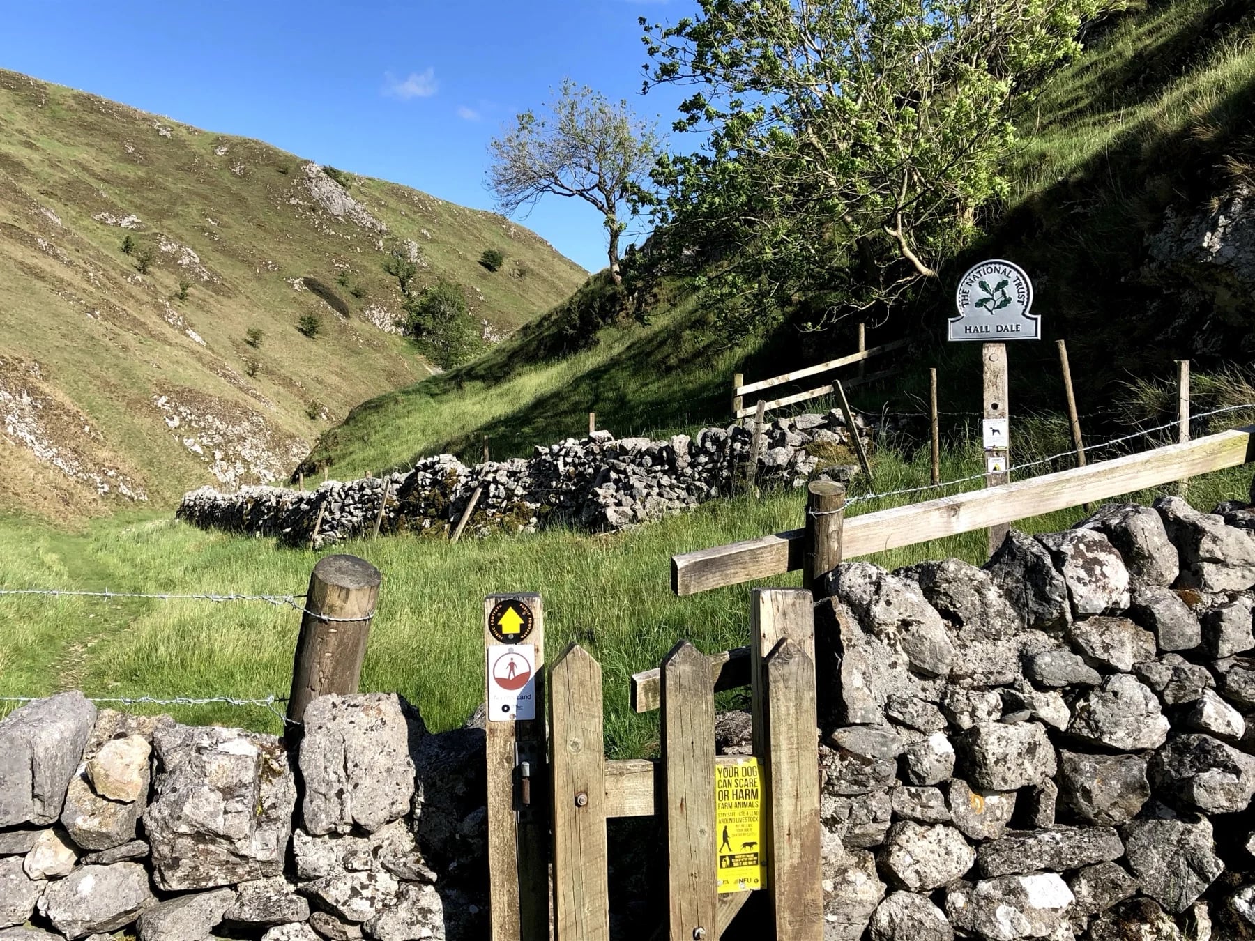 The National Trust gate into Hall Dale, near Dovedale