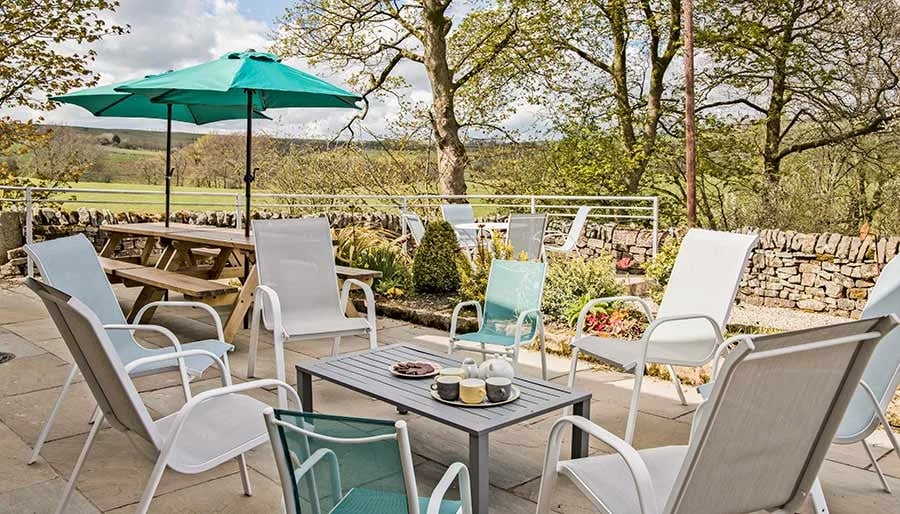 The terrace at Morridge View, under the trees