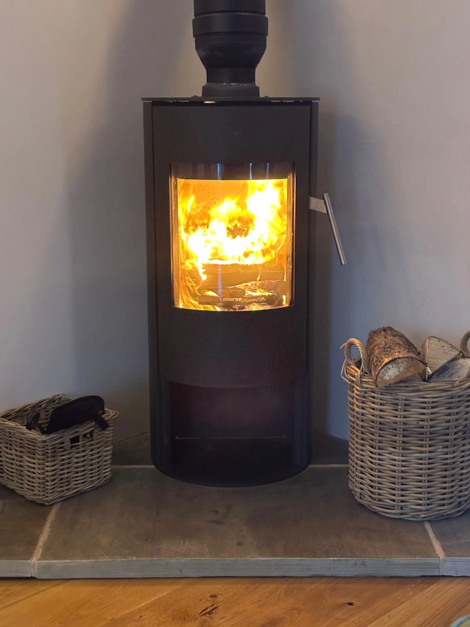 The wood burner lit at Mixon View